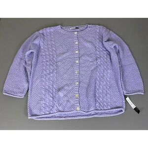 Vintage Jamie S Casuals Cardigan Women's 1X Purple Cable Knit Ramie Cotton NWT